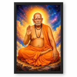 Swami Samarth Cosmic Celestial Aura Photo Frame — black frame clean