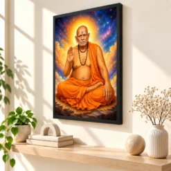 Swami Samarth Cosmic Celestial Aura Photo Frame — black frame console