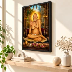 Swami Samarth Peaceful Home Mandir Composition Photo Frame — black frame console