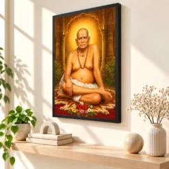 Swami Samarth Heritage Temple Architecture Backdrop Photo Frame — black frame console