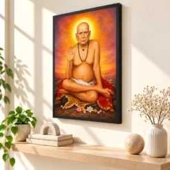 Swami Samarth Vivid Premium Spiritual Poster Art Photo Frame — black frame console