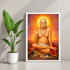Swami Samarth Vivid Premium Spiritual Poster Art Photo Frame — white frame console