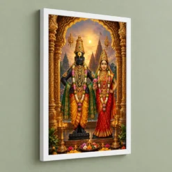 Vitthal Rukmini Ornate Golden Temple Darshan Photo Frame — white frame angled wall