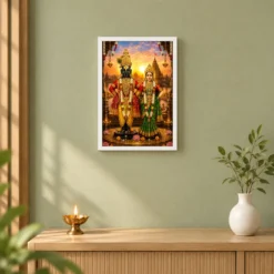 Vitthal Rukmini Serene Sunrise Blessing Photo Frame — white frame distant wall