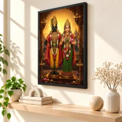 Vitthal Rukmini Royal Jewel-Toned Portrait Photo Frame — black frame console