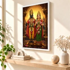 Vitthal Rukmini Royal Jewel-Toned Portrait Photo Frame — white frame warm console