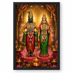 Vitthal Rukmini Lotus And Diya Radiance Photo Frame — black frame clean