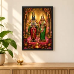 Vitthal Rukmini Lotus And Diya Radiance Photo Frame 11 Vitthal Rukmini Lotus And Diya Radiance Photo Frame — black frame pooja shelf