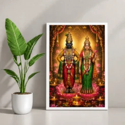 Vitthal Rukmini Lotus And Diya Radiance Photo Frame 12 Vitthal Rukmini Lotus And Diya Radiance Photo Frame — white frame console
