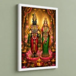 Vitthal Rukmini Lotus And Diya Radiance Photo Frame 13 Vitthal Rukmini Lotus And Diya Radiance Photo Frame — white frame angled wall