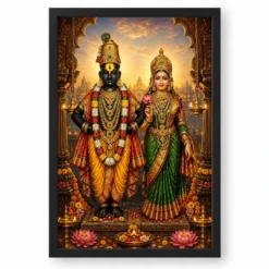 Vitthal Rukmini Traditional Indian Miniature-Inspired Devotional Art Photo Frame — black frame clean