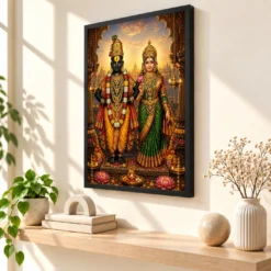 Vitthal Rukmini Traditional Indian Miniature-Inspired Devotional Art Photo Frame — black frame console