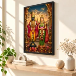 Vitthal Rukmini Peaceful Home Mandir Composition Photo Frame — black frame console