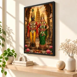 Vitthal Rukmini Heritage Temple Architecture Backdrop Photo Frame — black frame console