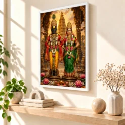 Vitthal Rukmini Heritage Temple Architecture Backdrop Photo Frame — white frame warm console