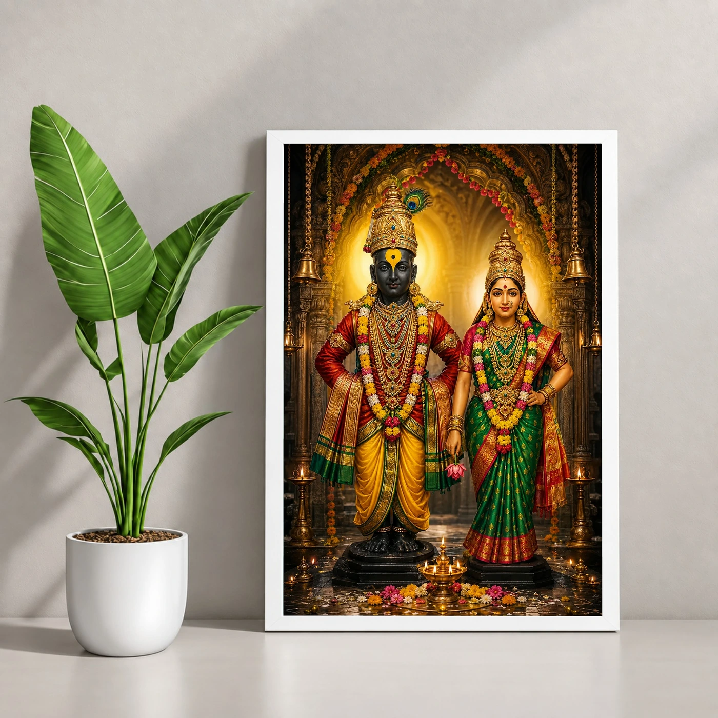 Vitthal Rukmini Vivid Premium Spiritual Poster Art Photo Frame 4 Vitthal Rukmini Vivid Premium Spiritual Poster Art Photo Frame — white frame console