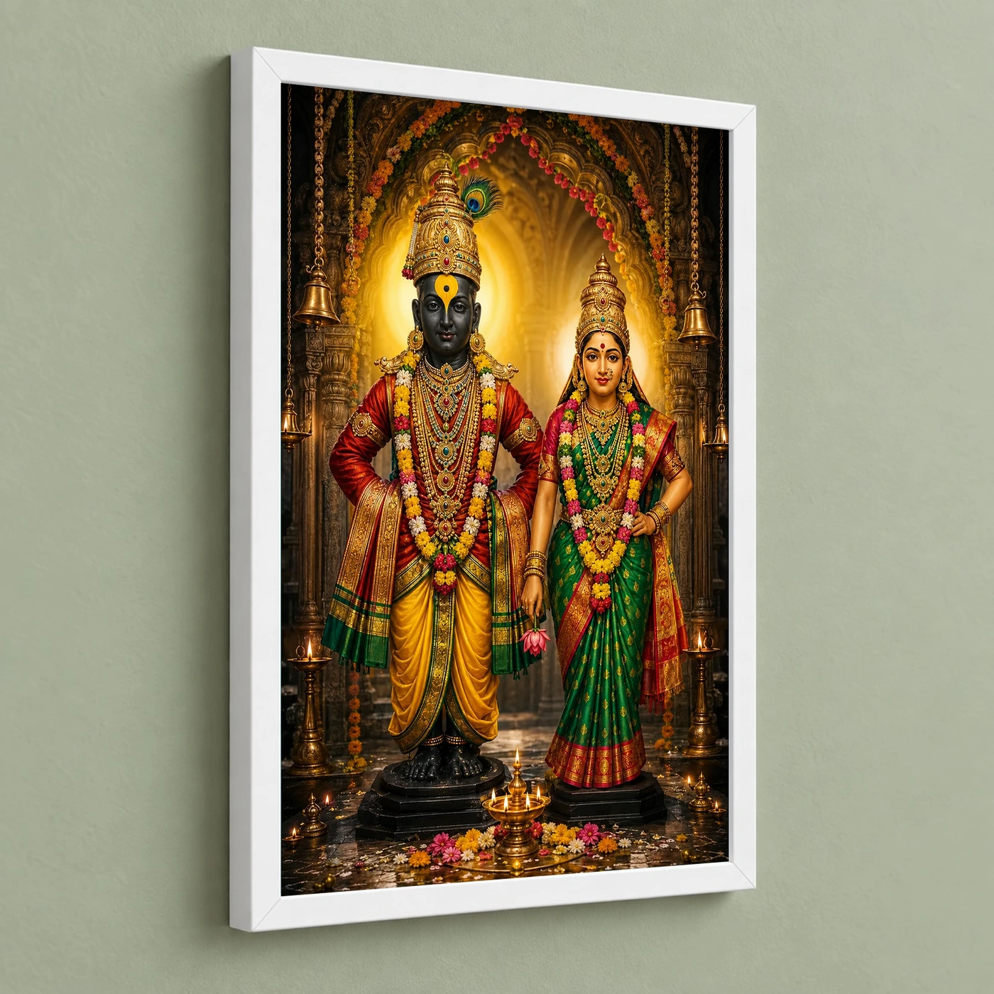 Vitthal Rukmini Vivid Premium Spiritual Poster Art Photo Frame 5 Vitthal Rukmini Vivid Premium Spiritual Poster Art Photo Frame — white frame angled wall