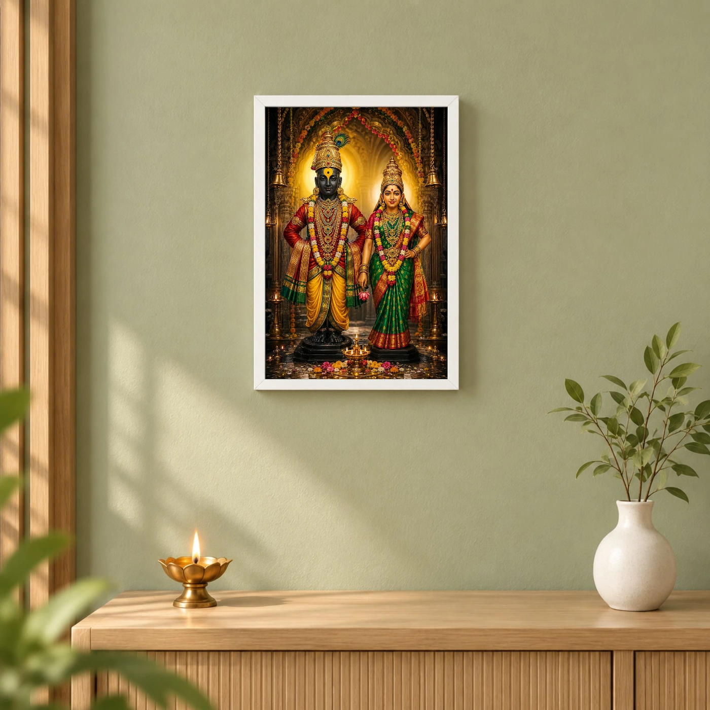 Vitthal Rukmini Vivid Premium Spiritual Poster Art Photo Frame 6 Vitthal Rukmini Vivid Premium Spiritual Poster Art Photo Frame — white frame distant wall