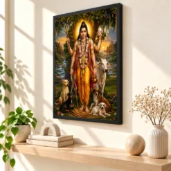 Dattatreya Royal Jewel-Toned Portrait Photo Frame — black frame console