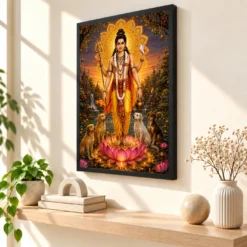Dattatreya Lotus And Diya Radiance Photo Frame — black frame console