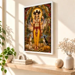 Dattatreya Grand Festival Flower Decoration Photo Frame — white frame warm console