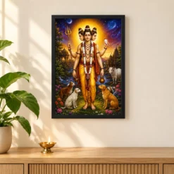 Dattatreya Cosmic Celestial Aura Photo Frame — black frame pooja shelf