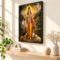 Dattatreya Peaceful Home Mandir Composition Photo Frame — black frame console