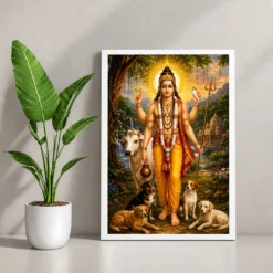 Dattatreya Peaceful Home Mandir Composition Photo Frame — white frame console