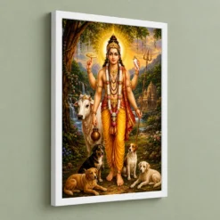 Dattatreya Peaceful Home Mandir Composition Photo Frame — white frame angled wall