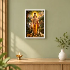 Dattatreya Peaceful Home Mandir Composition Photo Frame — white frame distant wall