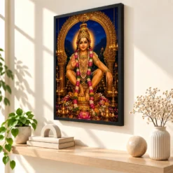Ayyappa Swamy Royal Jewel-Toned Portrait Photo Frame — black frame console