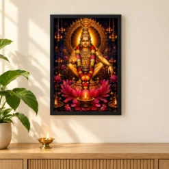 Ayyappa Swamy Lotus And Diya Radiance Photo Frame 11 Ayyappa Swamy Lotus And Diya Radiance Photo Frame — black frame pooja shelf