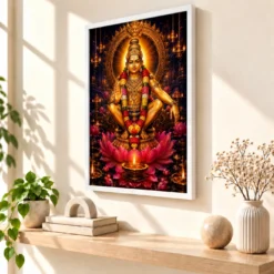 Ayyappa Swamy Lotus And Diya Radiance Photo Frame 15 Ayyappa Swamy Lotus And Diya Radiance Photo Frame — white frame warm console