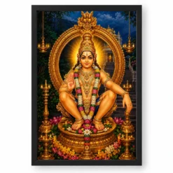 Ayyappa Swamy Traditional Indian Miniature-Inspired Devotional Art Photo Frame — black frame clean