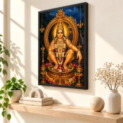 Ayyappa Swamy Traditional Indian Miniature-Inspired Devotional Art Photo Frame — black frame console