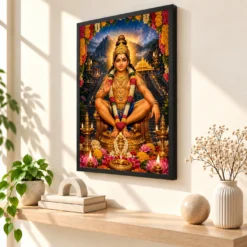 Ayyappa Swamy Grand Festival Flower Decoration Photo Frame — black frame console