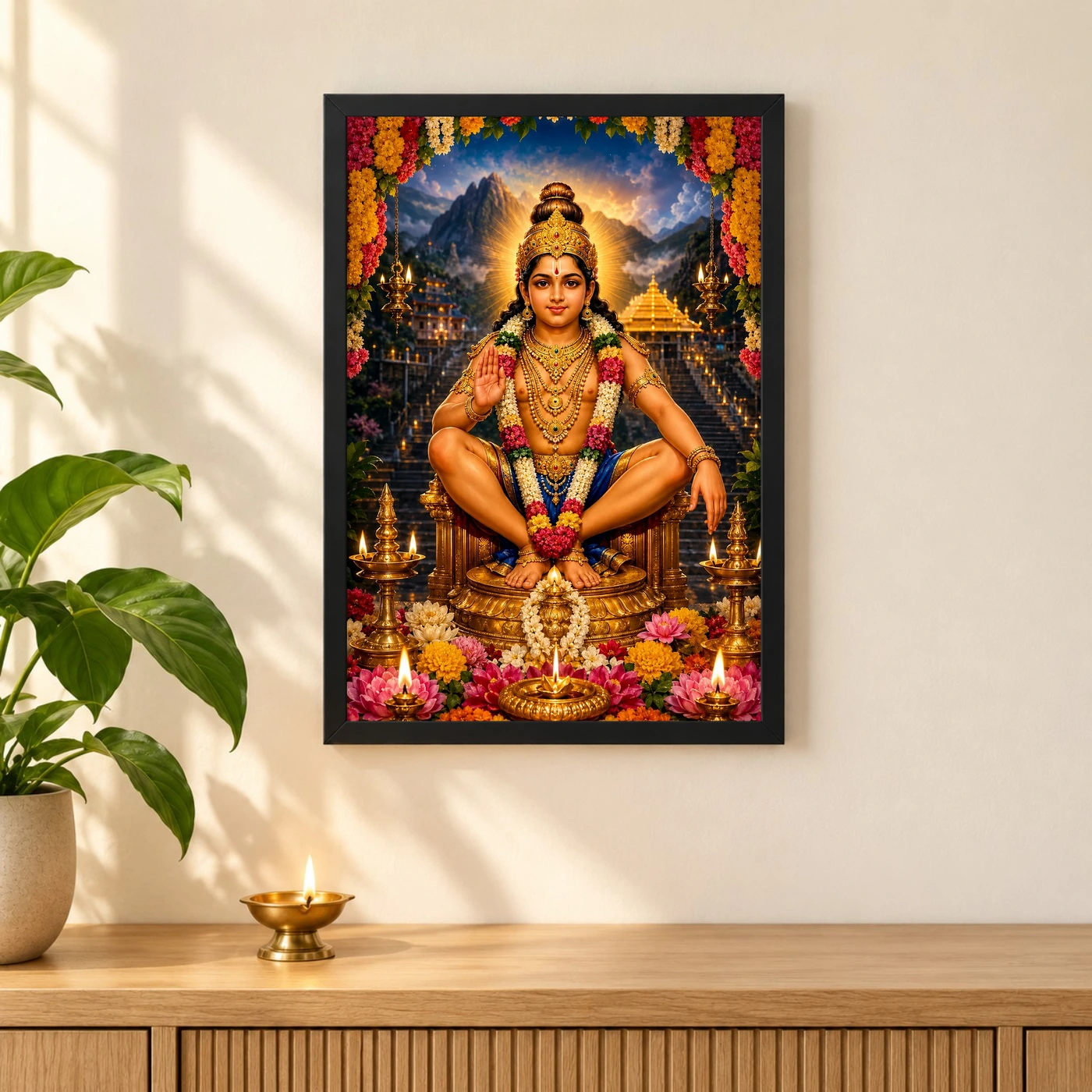 Ayyappa Swamy Grand Festival Flower Decoration Photo Frame 3 Ayyappa Swamy Grand Festival Flower Decoration Photo Frame — black frame pooja shelf