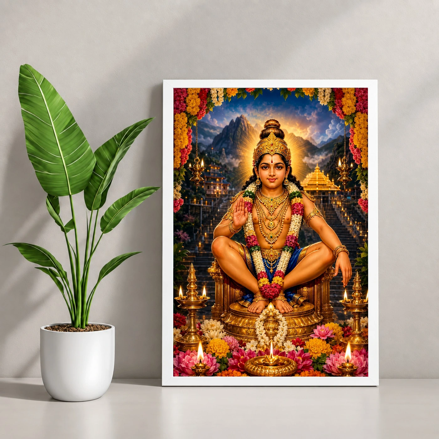 Ayyappa Swamy Grand Festival Flower Decoration Photo Frame 4 Ayyappa Swamy Grand Festival Flower Decoration Photo Frame — white frame console