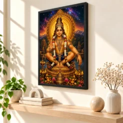Ayyappa Swamy Cosmic Celestial Aura Photo Frame — black frame console