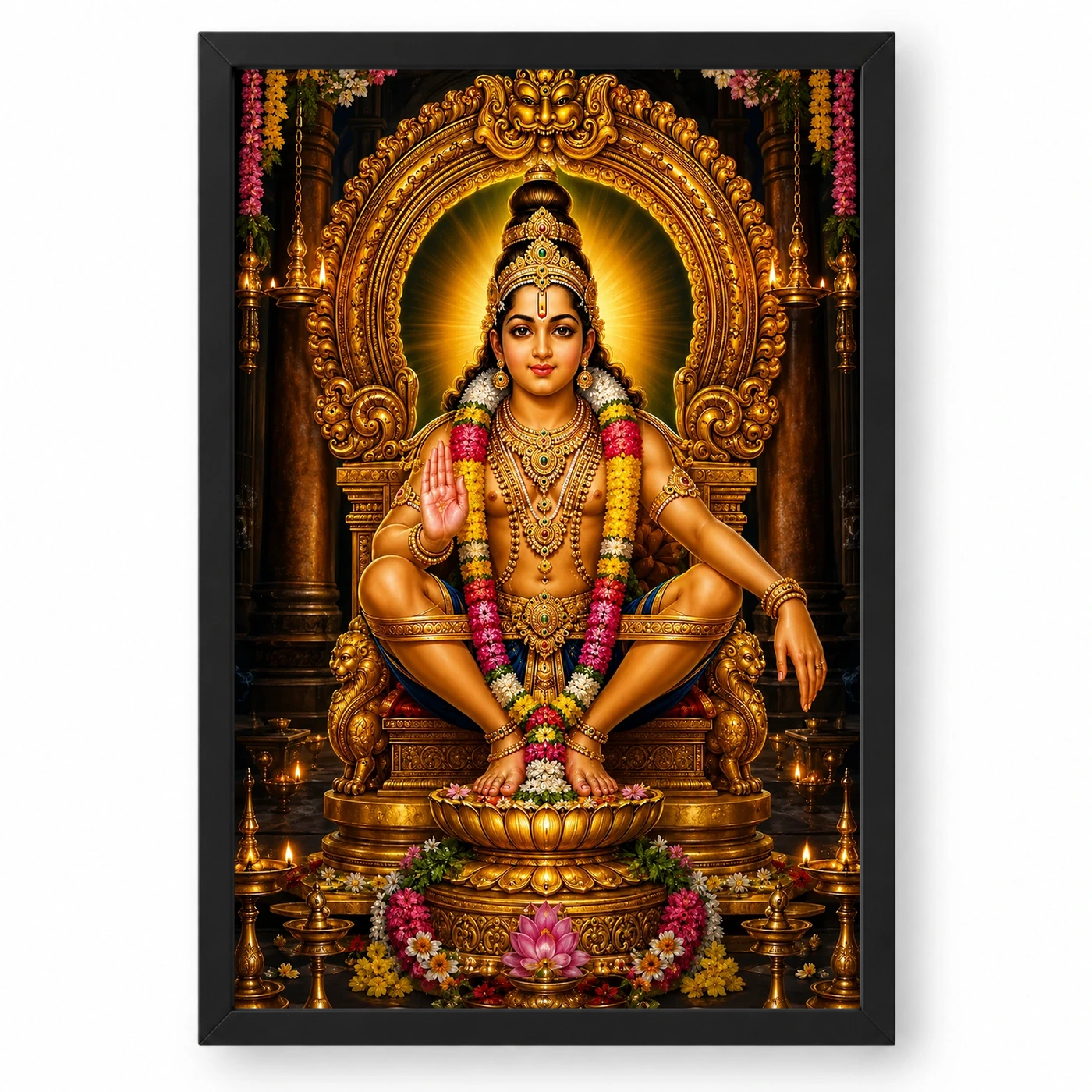 Ayyappa Swamy Peaceful Home Mandir Composition Photo Frame 1 Ayyappa Swamy Peaceful Home Mandir Composition Photo Frame — black frame clean