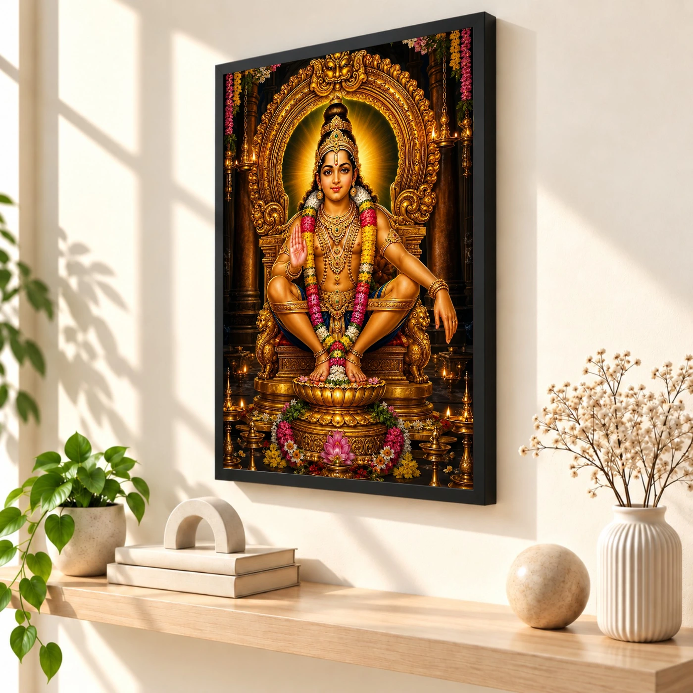 Ayyappa Swamy Peaceful Home Mandir Composition Photo Frame 2 Ayyappa Swamy Peaceful Home Mandir Composition Photo Frame — black frame console