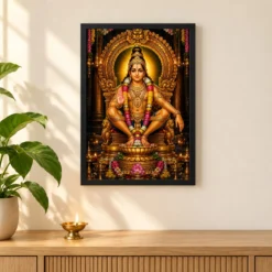 Ayyappa Swamy Peaceful Home Mandir Composition Photo Frame 11 Ayyappa Swamy Peaceful Home Mandir Composition Photo Frame — black frame pooja shelf