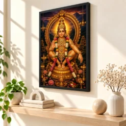 Ayyappa Swamy Vivid Premium Spiritual Poster Art Photo Frame — black frame console