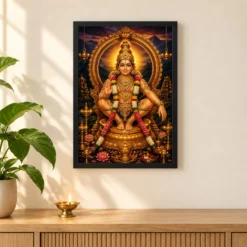 Ayyappa Swamy Vivid Premium Spiritual Poster Art Photo Frame — black frame pooja shelf