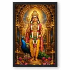 Murugan Kartikeya Ornate Golden Temple Darshan Photo Frame — black frame clean