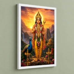 Murugan Kartikeya Serene Sunrise Blessing Photo Frame 13 Murugan Kartikeya Serene Sunrise Blessing Photo Frame — white frame angled wall