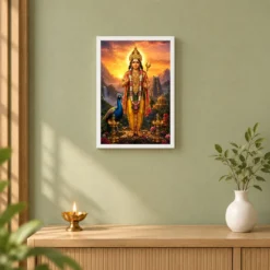Murugan Kartikeya Serene Sunrise Blessing Photo Frame 14 Murugan Kartikeya Serene Sunrise Blessing Photo Frame — white frame distant wall