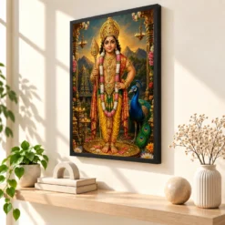 Murugan Kartikeya Royal Jewel-Toned Portrait Photo Frame — black frame console