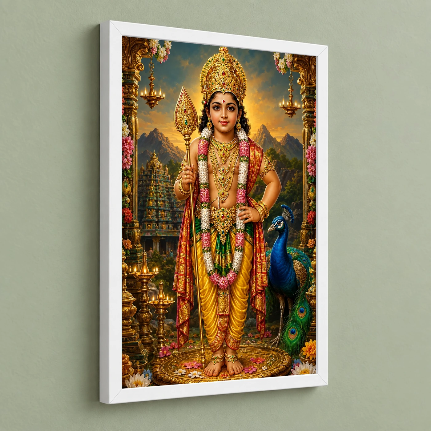Murugan Kartikeya Royal Jewel-Toned Portrait Photo Frame 5 Murugan Kartikeya Royal Jewel-Toned Portrait Photo Frame — white frame angled wall