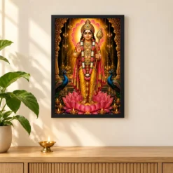 Murugan Kartikeya Lotus And Diya Radiance Photo Frame — black frame pooja shelf